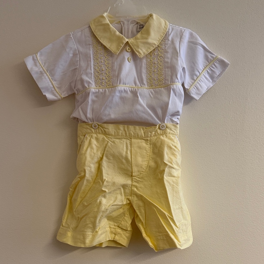 White & Pale Yellow Smocked Baby Romper Set